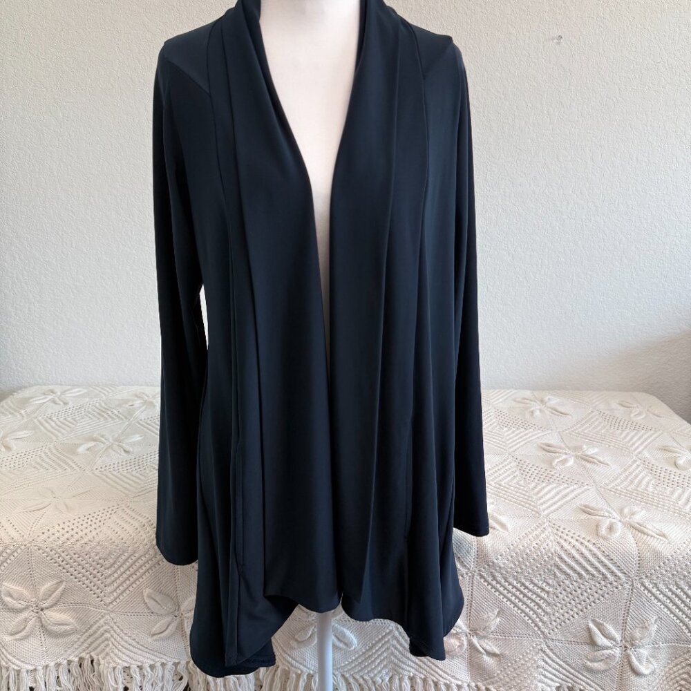 Sympli Navy Blue Open Front Cardigan Travel Jersey Lightweight Draped Jacket  6